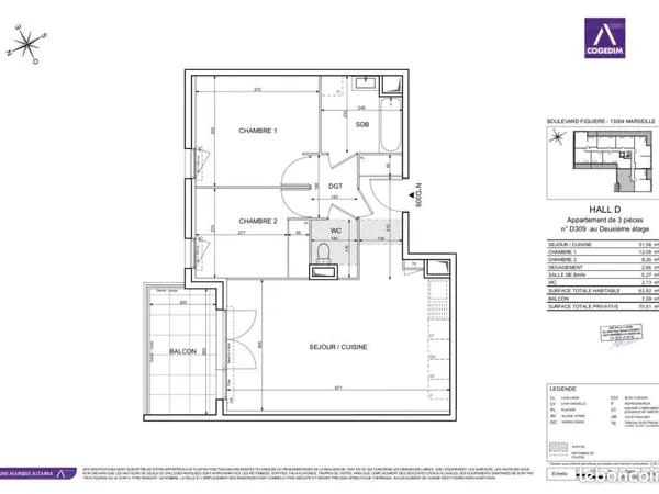Appartement 3 pièces 63 m² 