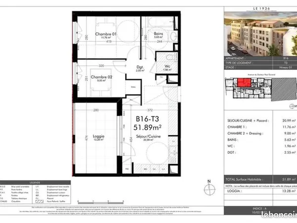 Appartement 2 pièces 52 m² 