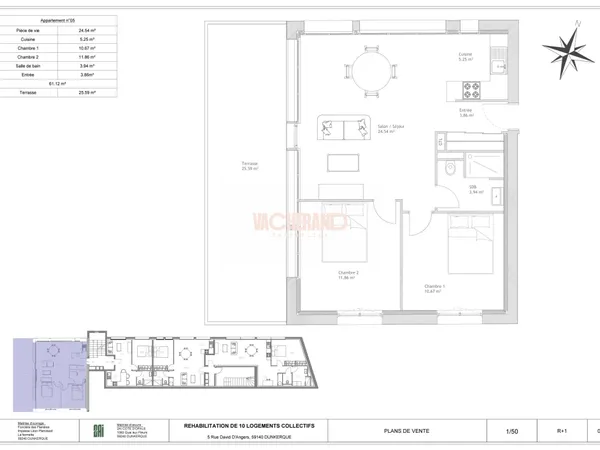Appartement 3 pièces 61 m² 