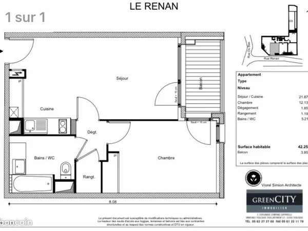 Appartement 2 pièces 42 m² 