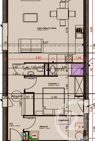Appartement 2 pièces 56 m² 