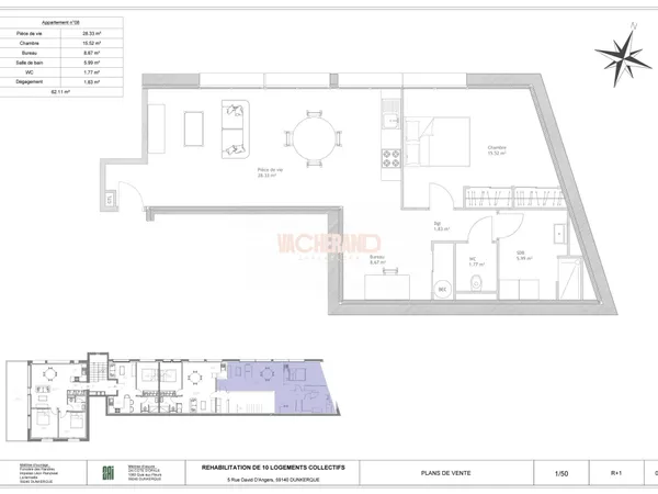Appartement 3 pièces 62 m² 