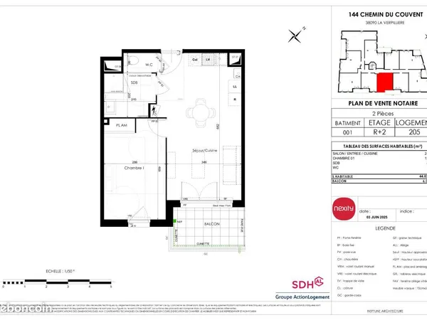 Appartement 2 pièces 44 m² 