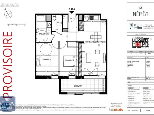 Appartement 3 pièces 64 m² 