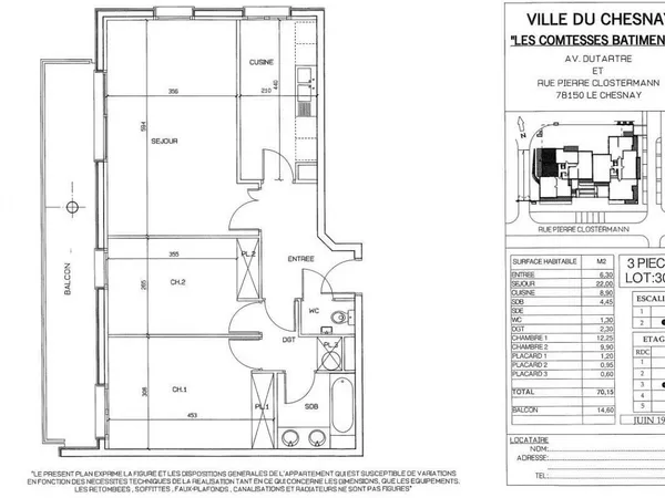 Appartement 3 pièces 70 m² 