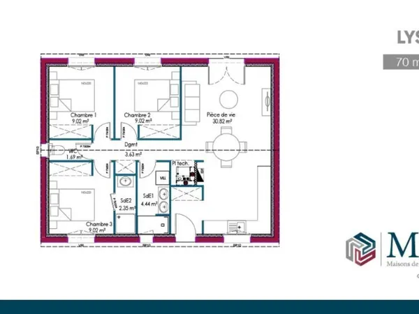 Maison 3 pièces 70 m² 