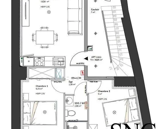 Appartement 3 pièces 40 m² 