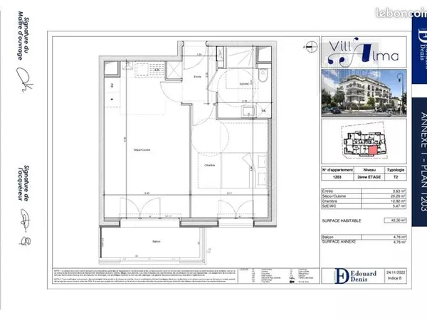 Appartement 2 pièces 42 m² 