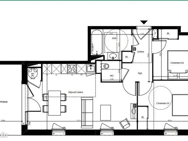 Appartement 2 pièces 45 m² 