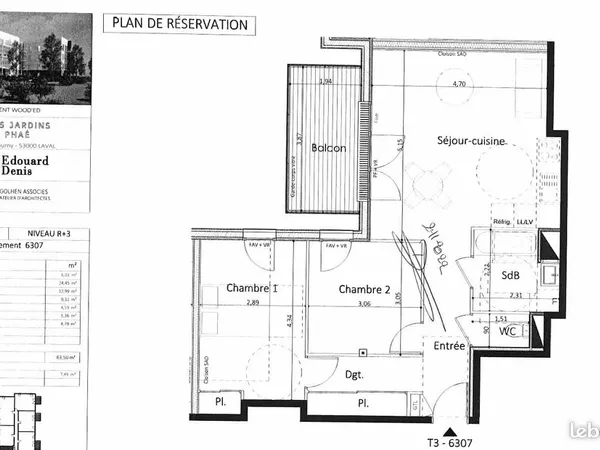 Appartement 3 pièces 64 m² 