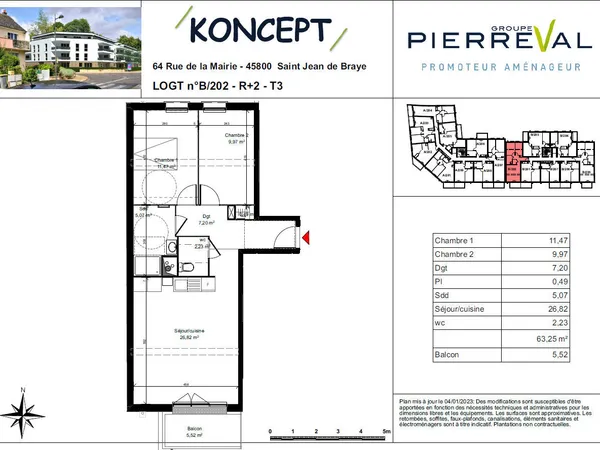 B202 - Appartement neuf Saint Jean De Braye 3 pièce(s) 63.25m² 
