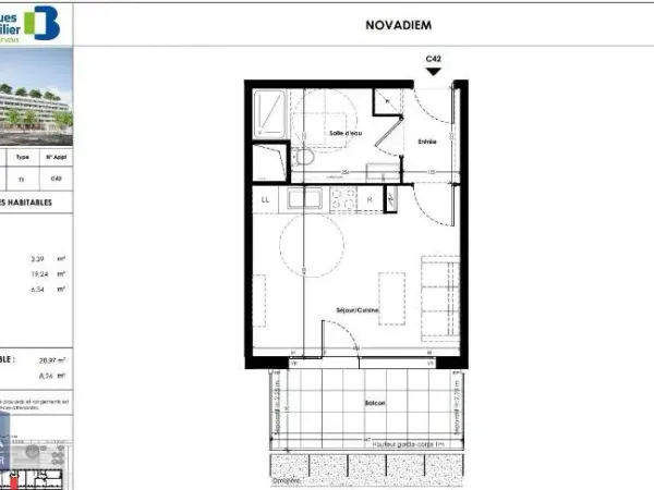 Appartement 1 pièce 29 m² 