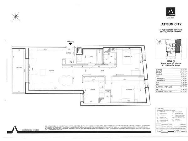 Appartement 3 pièces 68 m² 
