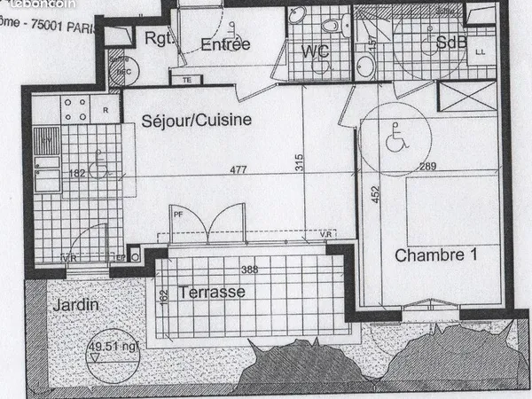 Appartement 2 pièces F2 de 45 m² avec jardinet et terrasse à Eragny 95610 