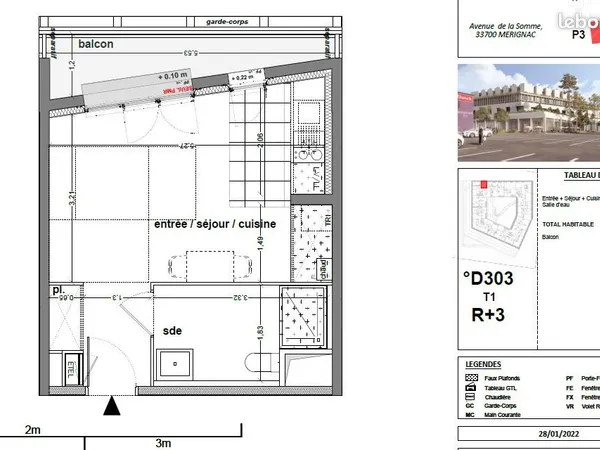 Studio 1 pièce 26 m² 