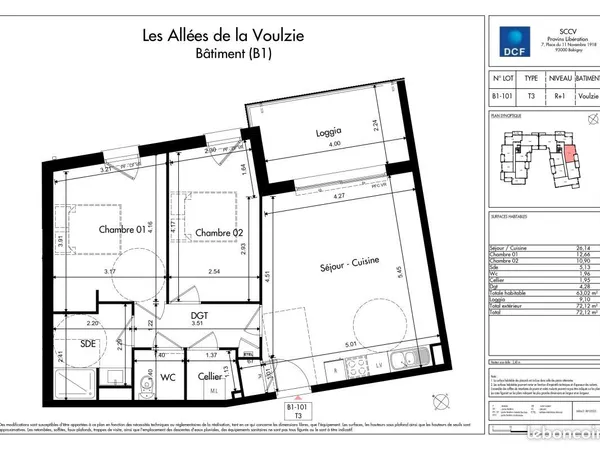 Appartement 3 pièces 63 m² 