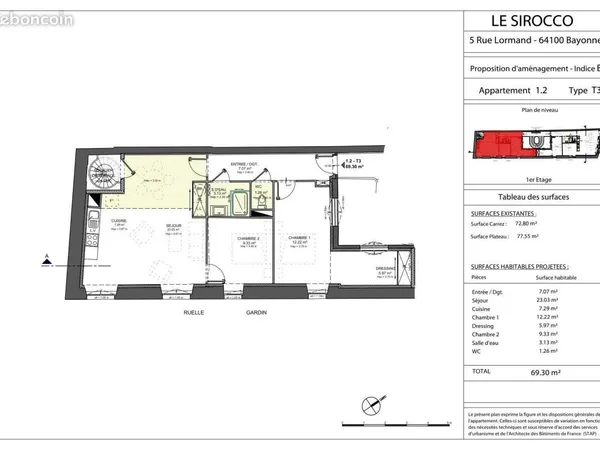 Appartement 3 pièces 69 m² 