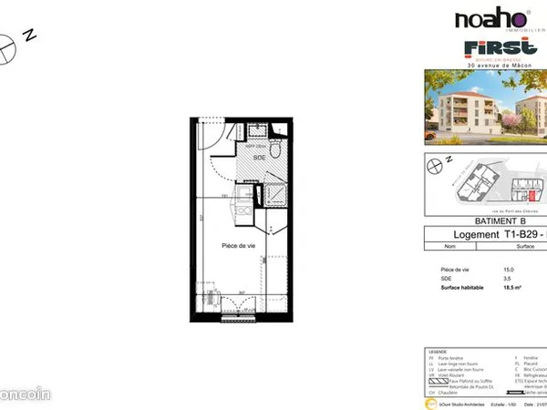 Studio 1 pièce 18 m² 