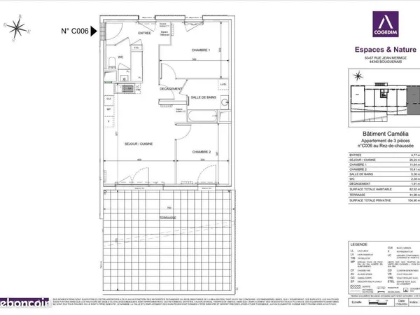 Appartement 3 pièces 62 m² 