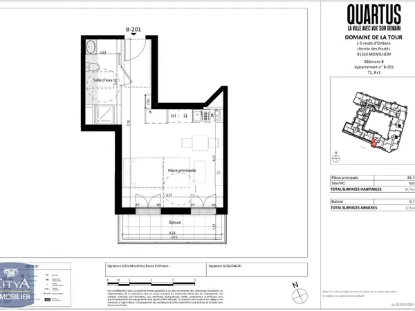 Studio 1 pièce 25 m² 