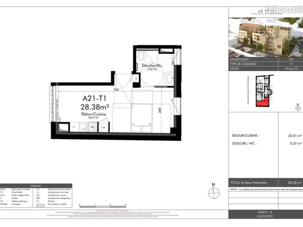 Appartement 1 pièce 28 m² 