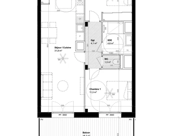 Appartement 3 pièces 64 m² 