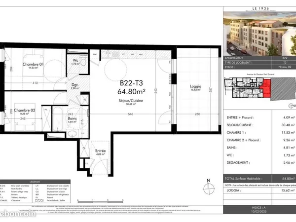 Appartement 2 pièces 64 m² 
