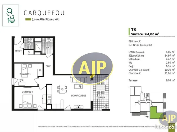 Appartement 3 pièces 64 m² 