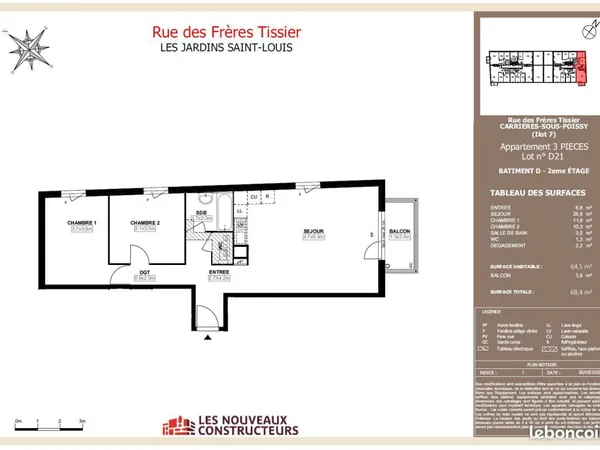 Appartement 3 pièces 64 m² 