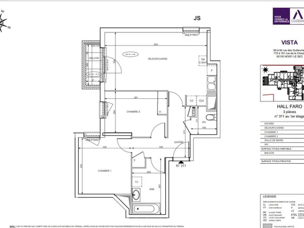 Appartement 3 pièces 63 m² 
