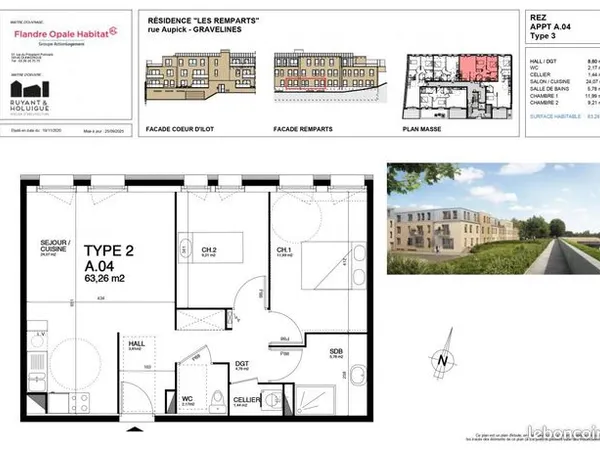 Appartement 3 pièces 63 m² 