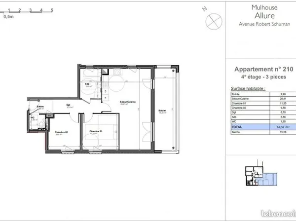 Appartement 3 pièces 66 m² 