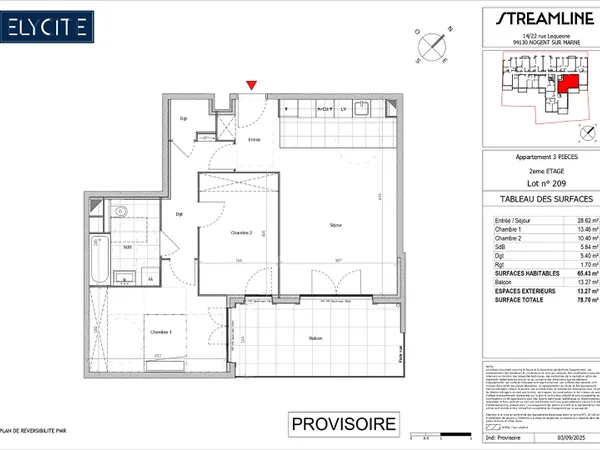 Appartement 3 pièce(s) 65.41 m2 