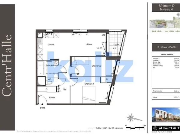 Appartement 3 pièces 59 m² 