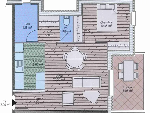 Appartement 2 pièces 47 m² 