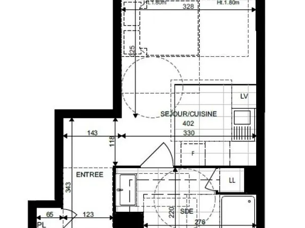 Studio 1 pièce 25 m² 