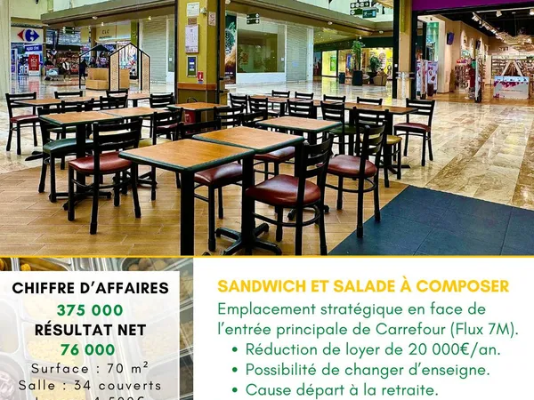 Vends fonds de commerce fastfood franchise internationale - 70m² 