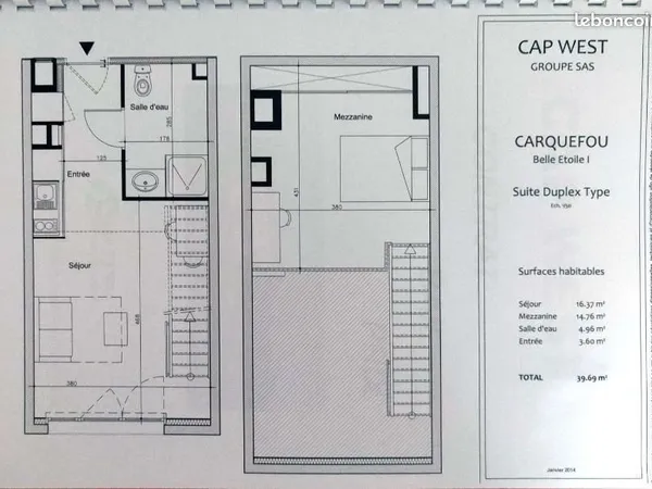 Appartement 2 pièces 39 m² 
