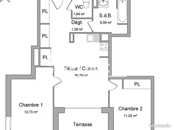Appartement 3 pièces 59 m² 