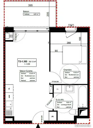 Appartement 2 pièces 39 m² 