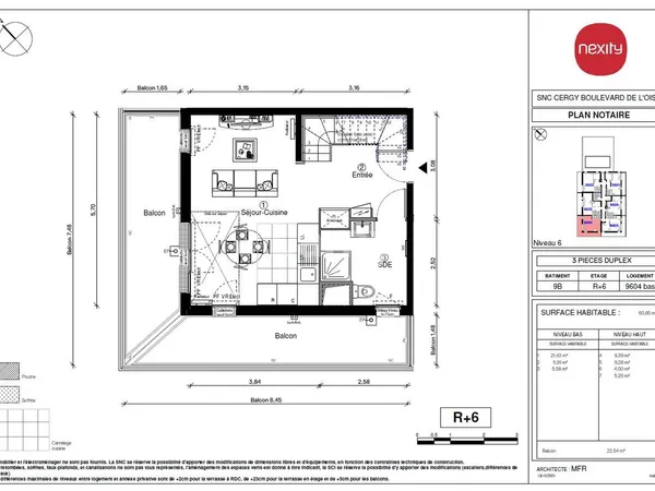 Appartement 3 pièces 61 m² 