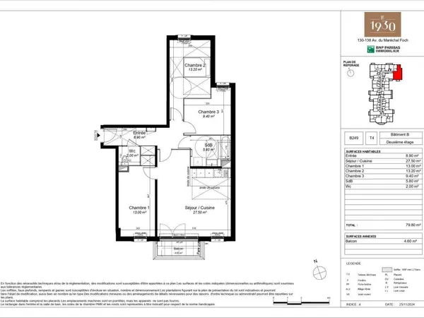 Appartement 4 pièces 80 m² 