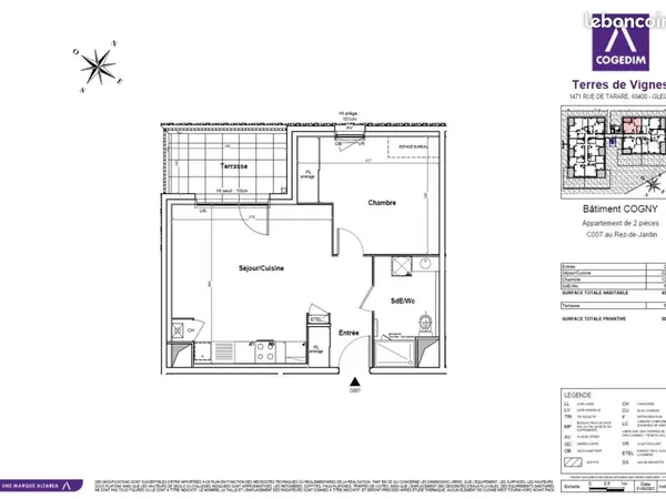 Appartement 2 pièces 44 m² 