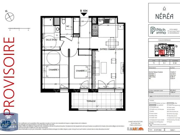 Appartement 3 pièces 65 m² 
