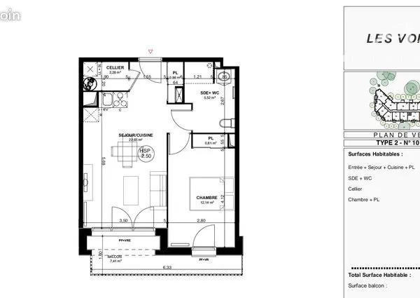 Appartement 2 pièces 44 m² 