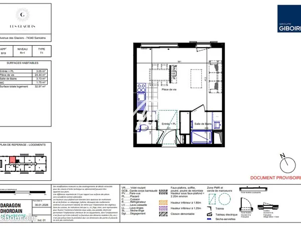 Studio 1 pièce 33 m² 