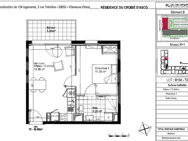 Appartement 2 pièces 36 m² 