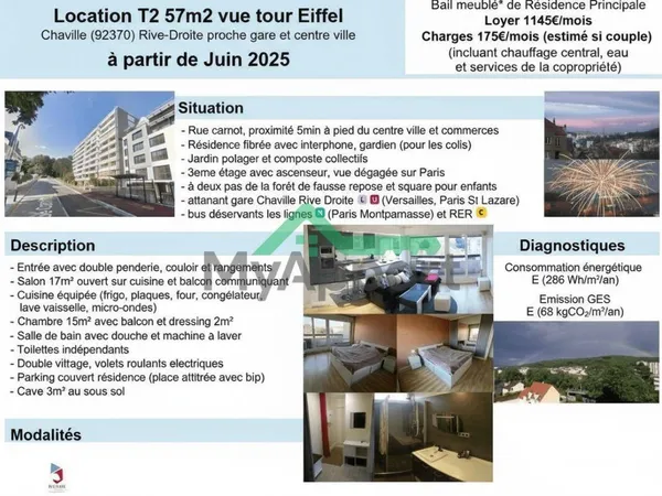 Appartement 2 pièces 57 m² 
