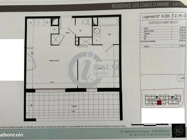 Appartement 2 pièces 43 m² 