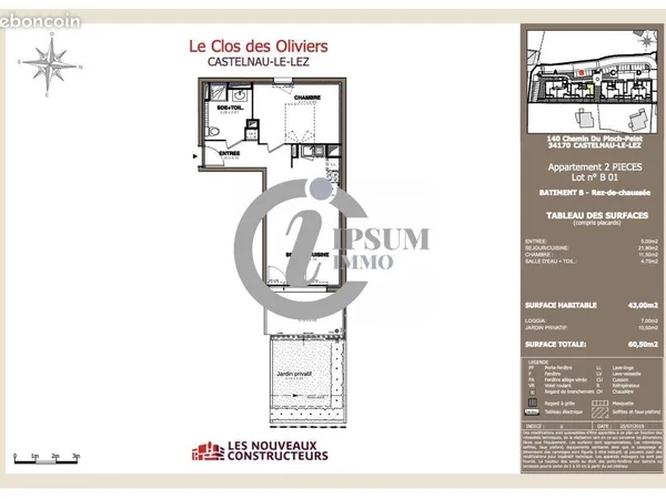 Appartement 2 pièces 43 m² 